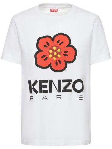 Printed Logo Loose Cotton Jersey T-shirt - KENZO PARIS - Modalova