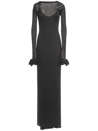 Jersey & Wool Long Dress W/ Roses - BLUMARINE - Modalova