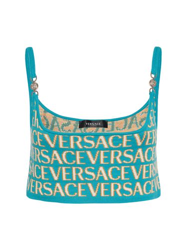 Crop Top In Maglia Con Logo Jacquard - VERSACE - Modalova