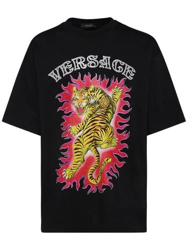 Printed Cotton Jersey T-shirt - VERSACE - Modalova