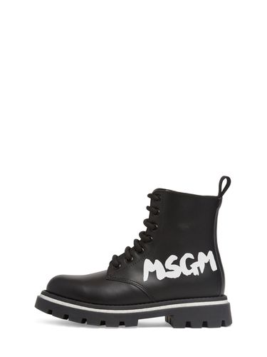 Botas De Piel Con Cordones Y Logo - MSGM - Modalova