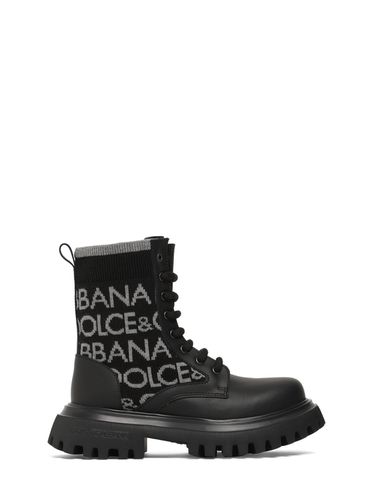 Botas De Punto Y Piel Con Logo - DOLCE & GABBANA - Modalova