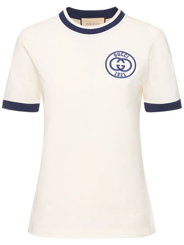 Camiseta De Jersey De Algodón Bordada - GUCCI - Modalova