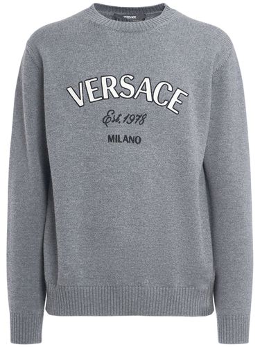 Logo Embroidery Wool Sweater - VERSACE - Modalova