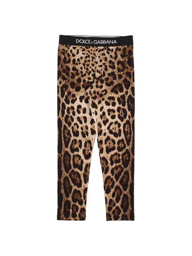 Leggings De Algodón Estampado Con Logo - DOLCE & GABBANA - Modalova