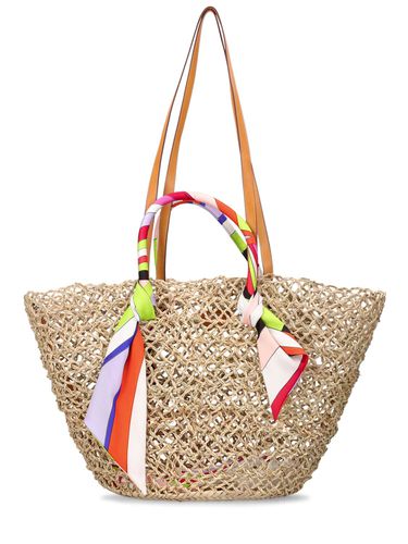 Basket Straw & Twill Shoulder Bag - PUCCI - Modalova