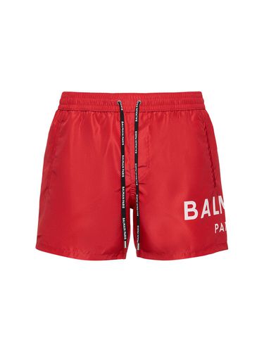 Bañador Shorts De Nylon Stretch Con Logo Estampado - BALMAIN - Modalova