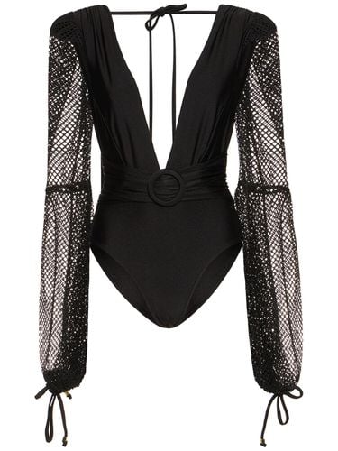 Plunge Neck Mesh Bodysuit - PATBO - Modalova