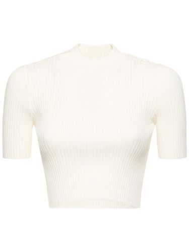 Shoulder Snaps Rib Knit Crop Sweater - COURREGES - Modalova