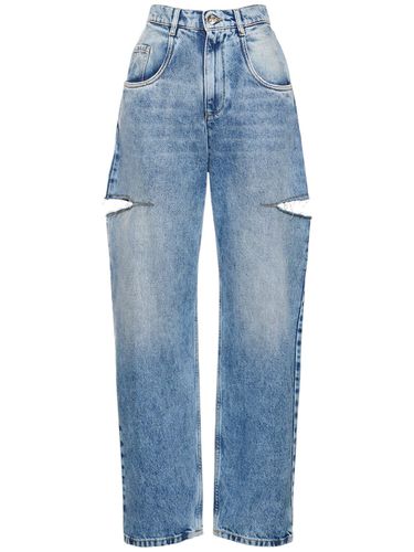 High Rise Denim Straight Jeans W/ Cuts - MAISON MARGIELA - Modalova