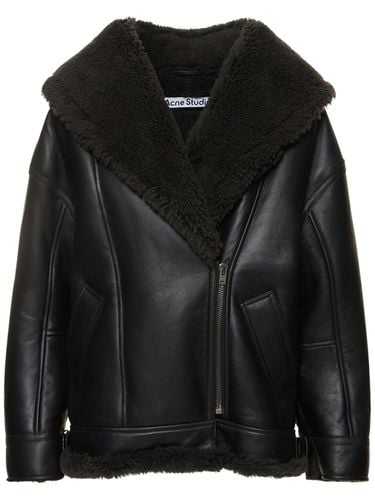 Chaqueta De Piel Y Shearling Con Cuello De Chal - ACNE STUDIOS - Modalova