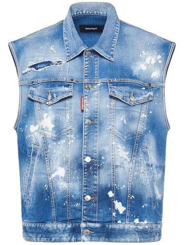 Gilet In Denim Di Cotone Distressed Dipinto - DSQUARED2 - Modalova