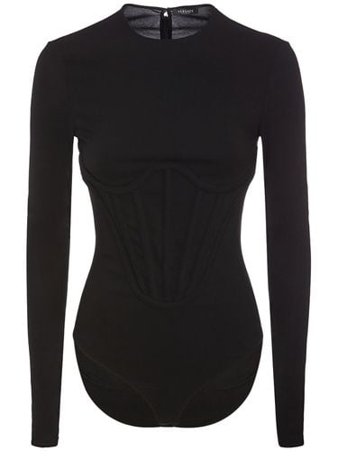 Georgette Long Sleeved Corset Bodysuit - VERSACE - Modalova