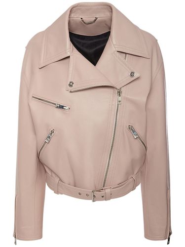 Belted Leather Biker Jacket - VERSACE - Modalova