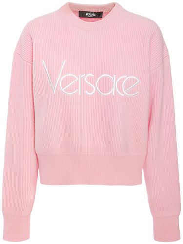 Logo Rib Knit Crewneck Sweater - VERSACE - Modalova