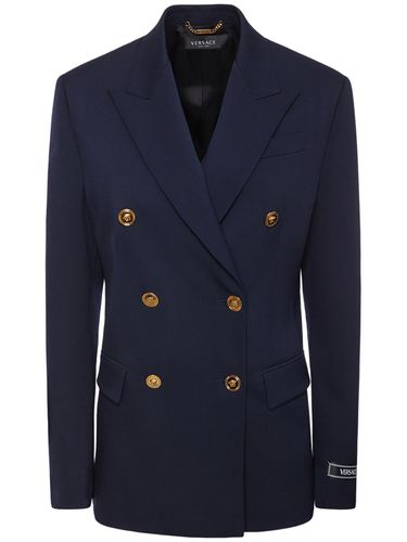 Stretch Wool Double Breast Jacket - VERSACE - Modalova