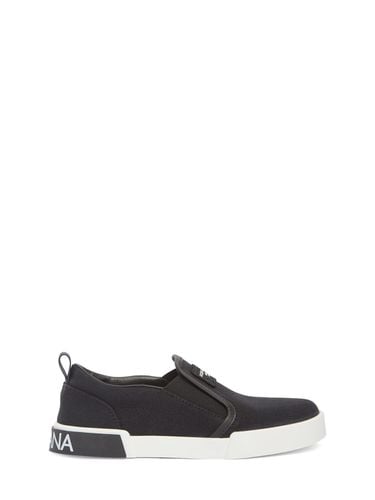 Sneakers Slip-on De Lona Y Piel - DOLCE & GABBANA - Modalova