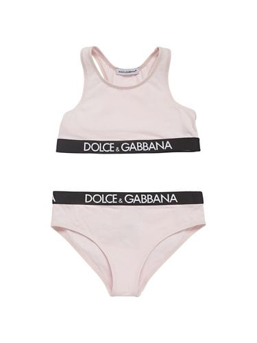 Sostén Y Braguitas De Algodón Con Logo - DOLCE & GABBANA - Modalova