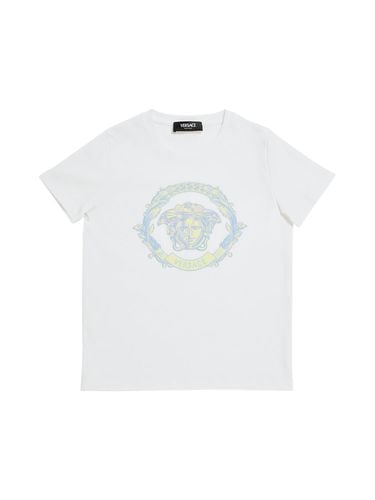 Camiseta De Jersey De Algodón Estampada - VERSACE - Modalova