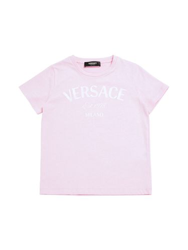 Camiseta De Jersey De Algodón Estampada - VERSACE - Modalova