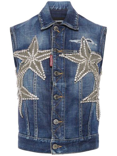 Embellished Stars Sleeveless Denim Vest - DSQUARED2 - Modalova