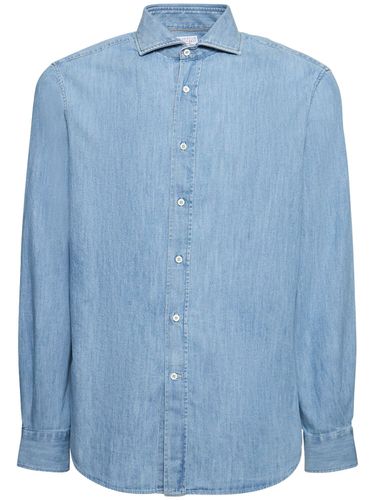 Camicia In Denim Di Cotone - BRUNELLO CUCINELLI - Modalova