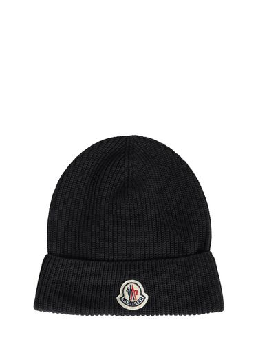 Cappello Beanie In Cotone Con Logo - MONCLER - Modalova