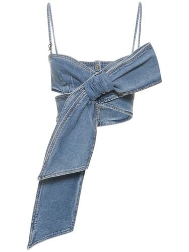 Denim Sleeveless Crop Top W/bow - BLUMARINE - Modalova