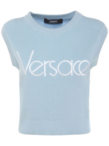 Gilet In Maglia Con Logo Ricamato - VERSACE - Modalova