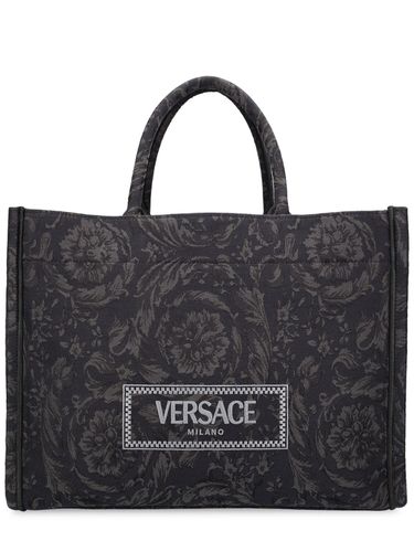 Bolso Tote Grande Con Logo Jacquard - VERSACE - Modalova