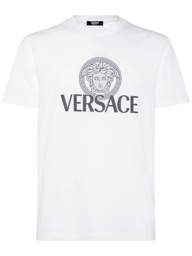 Camiseta De Algodón Jersey Con Logo - VERSACE - Modalova