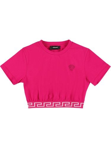 Camiseta De Jersey De Algodón Bordada - VERSACE - Modalova