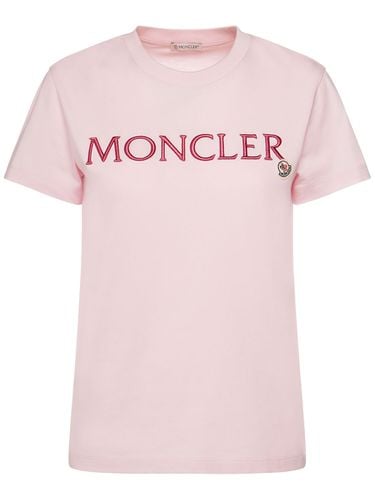 Embroidered Organic Cotton Logo T-shirt - MONCLER - Modalova