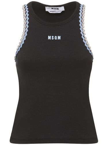 Cotton Jersey Logo & Profile Tank Top - MSGM - Modalova