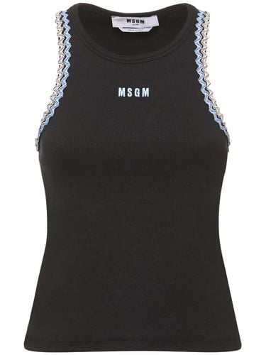 Tank Top In Jersey Di Cotone Con Logo - MSGM - Modalova