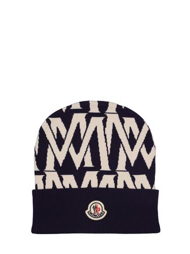 Allover Logo Cotton Blend Beanie - MONCLER - Modalova