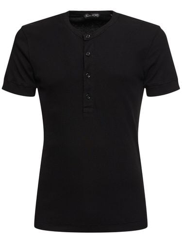 Geripptes Henley-t-shirt Aus Baumwolle & Lyocell - TOM FORD - Modalova