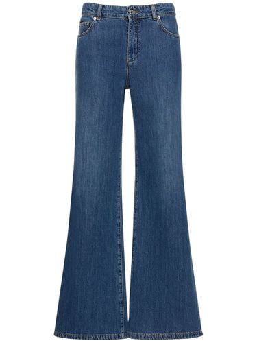 Denim Cotton Low Rise Wide Jeans - MOSCHINO - Modalova