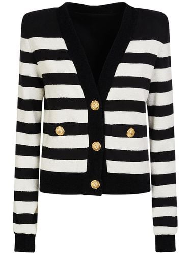 Cardigan In Misto Cotone A Righe - BALMAIN - Modalova