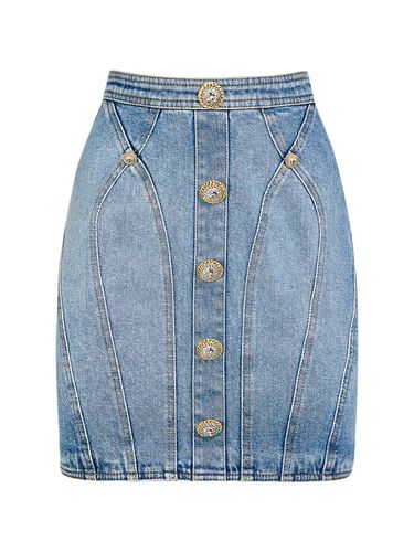 Minifalda De Denim De Algodón Stretch - BALMAIN - Modalova