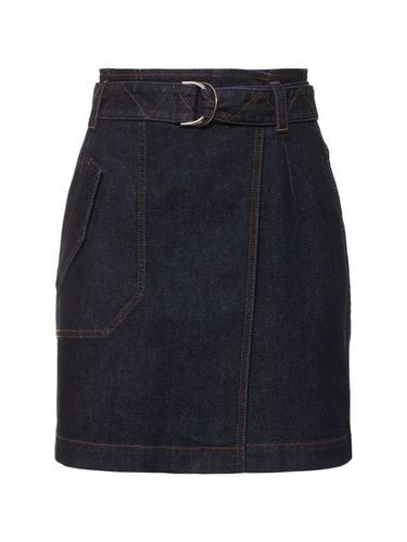 Pleated Belted Denim Mini Wrap Skirt - FERRARI - Modalova