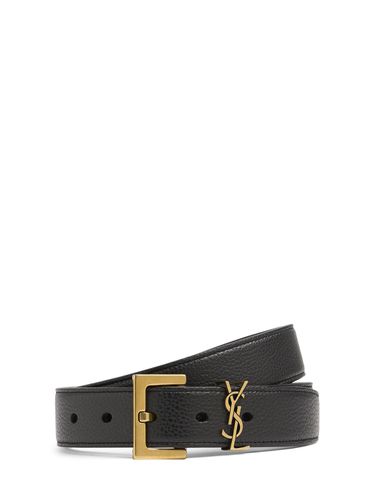 Cinturón De Piel De Grano Con Monograma 3cm - SAINT LAURENT - Modalova