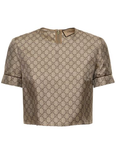 Camiseta De Sarga De Seda Estampada - GUCCI - Modalova