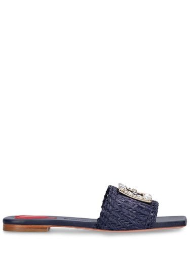 Mm Strass Buckle Raffia Flat Slides - ROGER VIVIER - Modalova