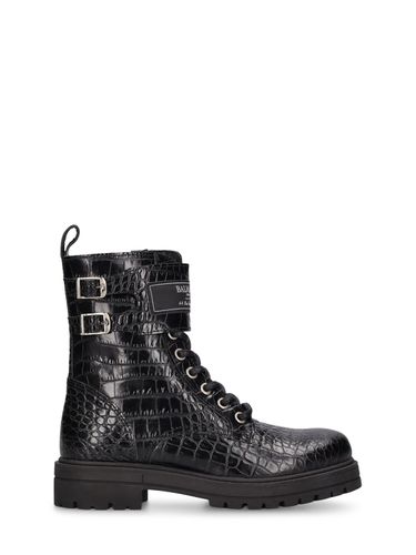 Botas Combat De Piel Con Logo - BALMAIN - Modalova