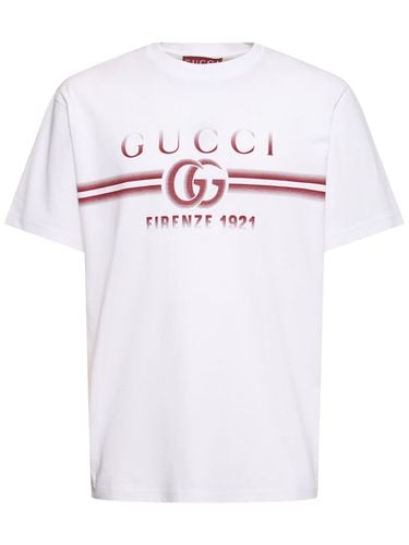 T-shirt In Jersey Di Cotone Con Stampa - GUCCI - Modalova