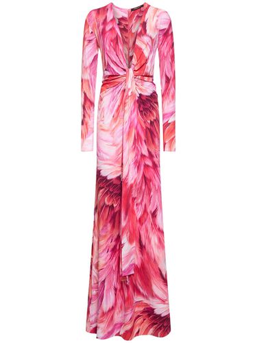 Printed Lycra Long Dress W/knot - ROBERTO CAVALLI - Modalova