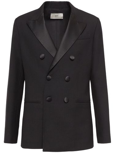 Double Breasted Wool Tuxedo Blazer - AMI PARIS - Modalova