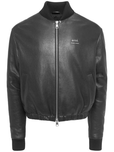 Chaqueta Bomber De Piel Con Logo - AMI PARIS - Modalova