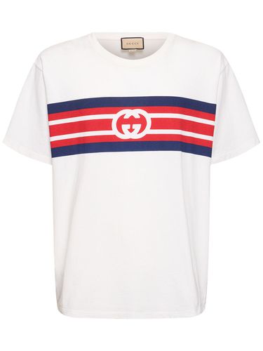 Camiseta "gg" De Algodón Estampada - GUCCI - Modalova